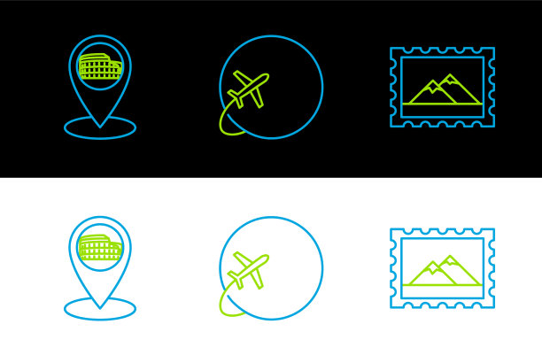 设置行邮政邮票和山脉地图指针图片下载
