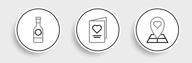 设置线地图指针与心形香槟瓶图片下载