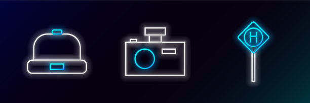 设置线停车便帽和照片相机图标图片下载