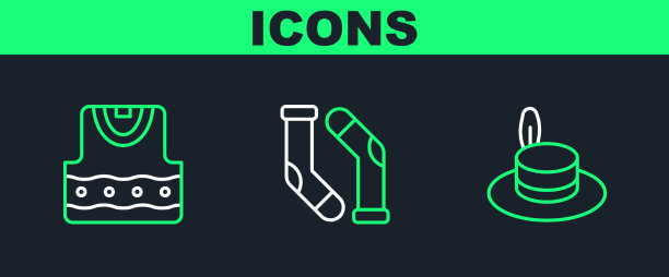 集行男子帽子马甲和袜子图标图片下载