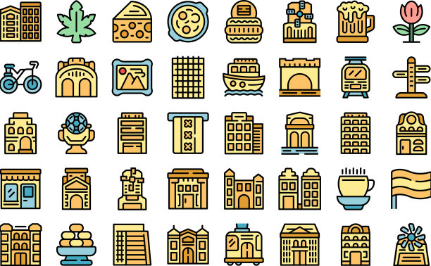 阿姆斯特丹图标设置平坦图片下载