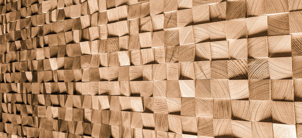 自然色木块墙立体纹理背景。现代木制品壁纸艺术设计。图片下载