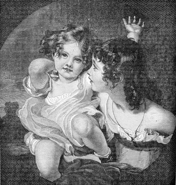 美丽的孩子，快乐和顽皮的肖像，复古雕刻图片下载