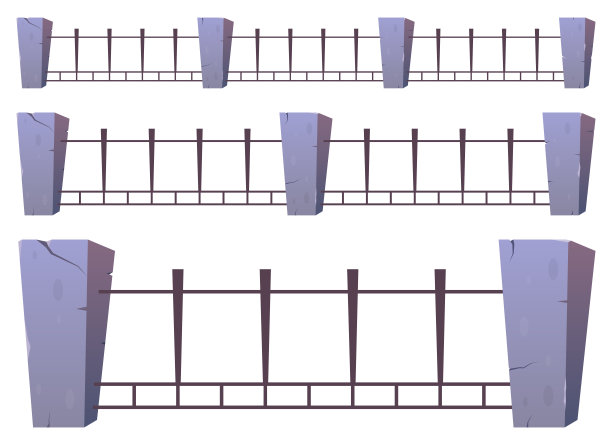 钢栅栏和卡通风格的混凝土柱子图片下载