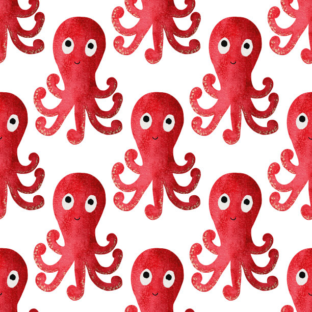 水彩无缝图案与红色可爱的卡通章鱼图片下载