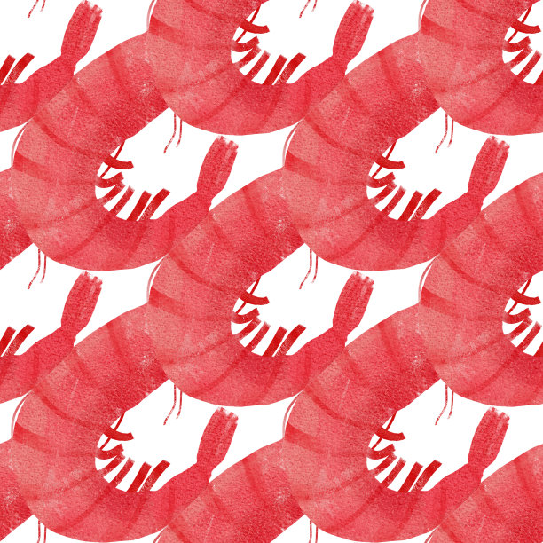 无缝水彩图案与手绘虾。图片下载