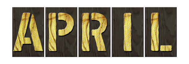 4月。单词来自木制字母。孤立在白色背景上。一年中的几个月。设计元素。图片下载