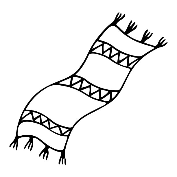 长地毯。地板采用之字形图案。带流苏的地垫。涂鸦风格的地毯。图片下载