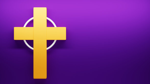 紫色风景上的黄色十字架，宗教象征图片下载