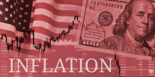 美国股票价值下跌。美国GDP增长概念的衰落。美国国旗。美国的经济危机。图片下载