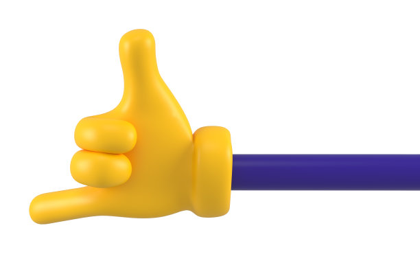 黄色表情的手做很酷的手势。孤立的叫我图标，象征，信号和符号。3 d渲染。图片下载