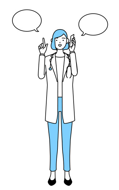 一个穿白大褂的女医生一边打电话一边指指点点。图片下载