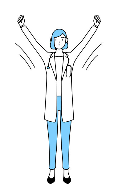 一名身穿白大褂的女医生正在做无线电健美操，为预防事故做准备图片下载