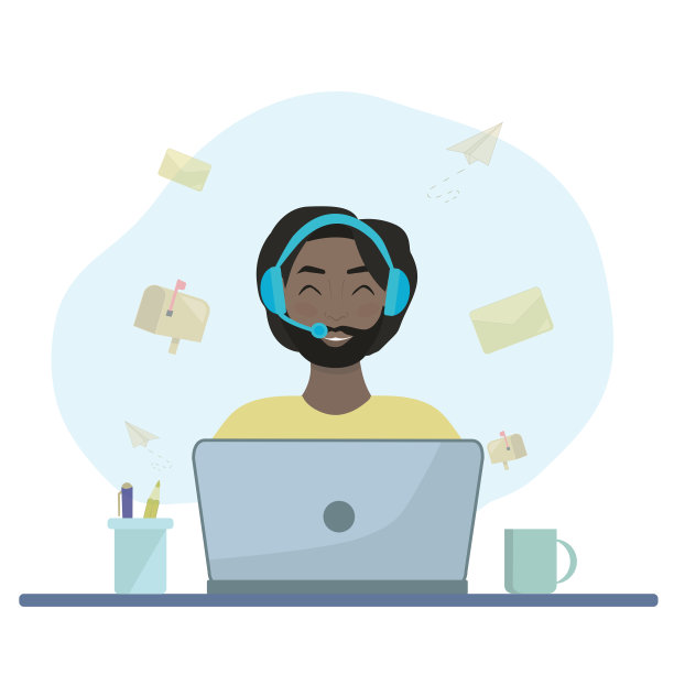 居家办公概念：男人在家工作，学生或自由职业者，可爱扁平风格插画图片下载