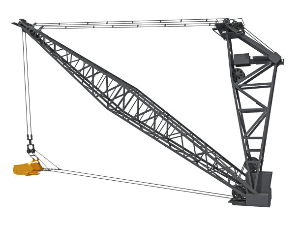 挖掘机铲斗重型工程机械三维渲染，白色背景图片下载