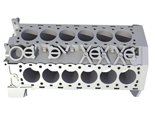 V12发动机块车辆部分3D渲染在白色背景图片下载