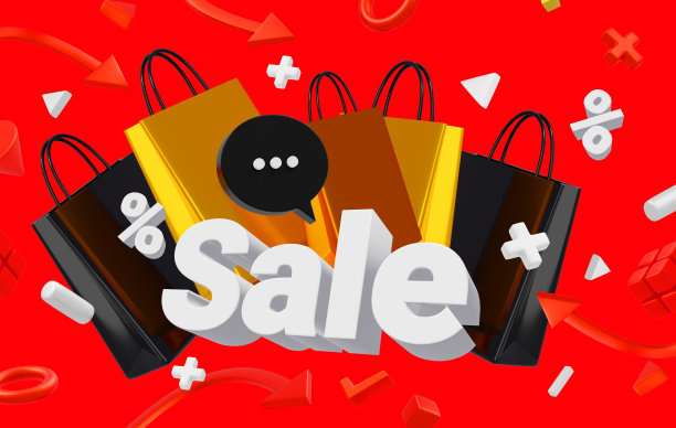 3d插图与字销售和购物袋在红色背景。3d风格设计的时间销售横幅图片下载