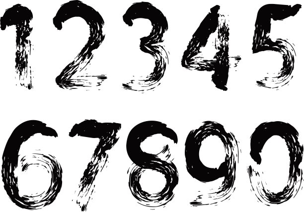 一组手绘数字，看起来像是用画笔/插图材料绘制的(矢量插图)图片下载