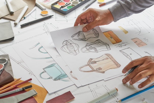 设计师时尚素描绘制设计模板图案皮革手拿包手提包钱包女人女人时尚时尚豪华优雅的配件。图片下载