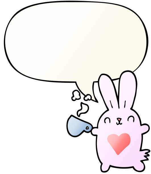 可爱的卡通兔子与爱心和咖啡杯与语音气泡平滑渐变风格图片下载