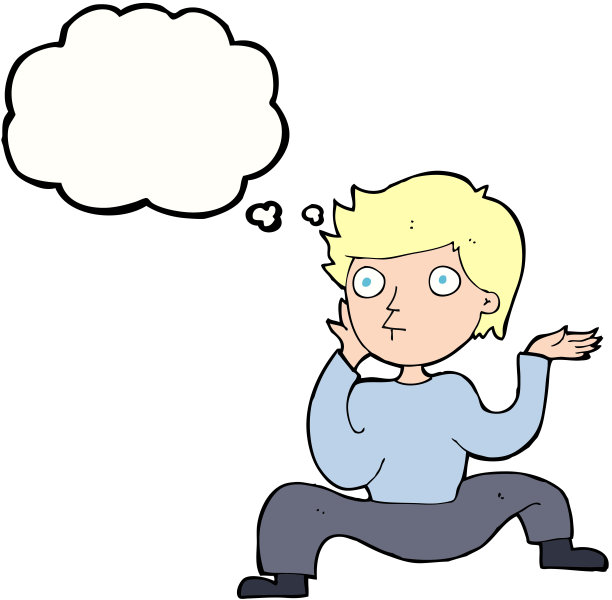 卡通男孩做疯狂的舞蹈与思想泡泡图片下载