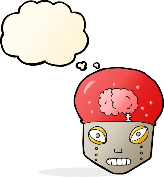 卡通幽灵机器人头与思想泡泡图片下载