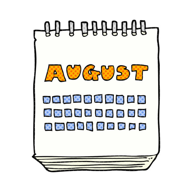 手绘的卡通日历显示八月图片下载