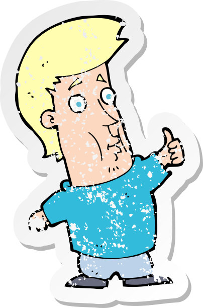 复古心疼贴纸的卡通男子给大拇指的标志图片下载