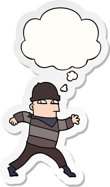 卡通小偷与思想泡泡作为印刷贴纸图片下载