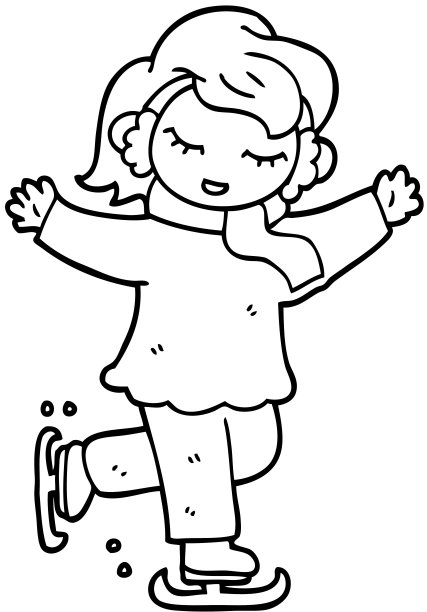 线条画卡通女孩滑冰图片下载