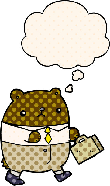 卡通熊在工作服与思想泡泡在漫画风格图片下载