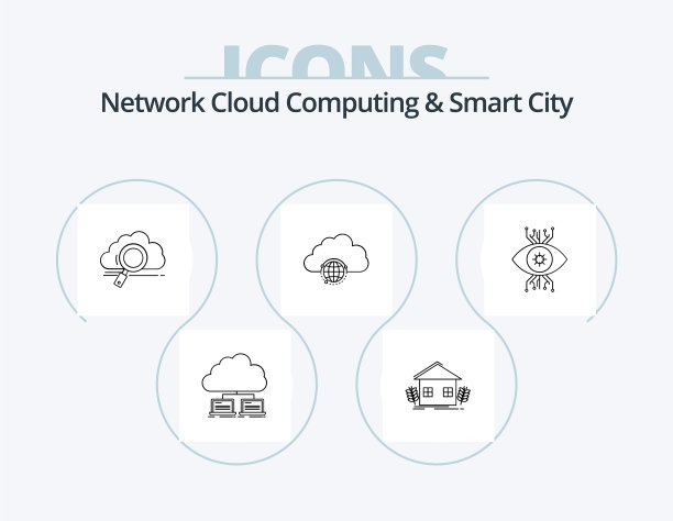 网络云计算和智慧城市线路图标图片下载