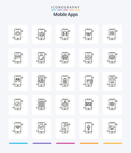 创意移动应用程序25个轮廓图标包，如图片下载
