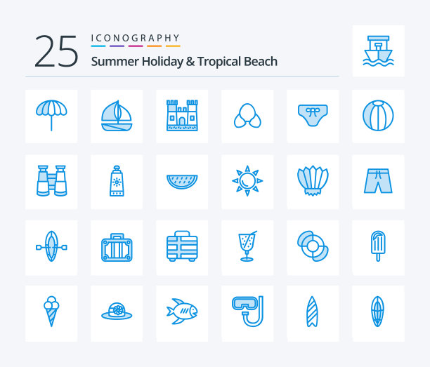 海滩25蓝色图标包包括玩具海滩图片下载