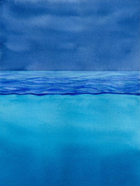 水彩画的海蓝宝石景观。夜空，大海和它的水下部分图片下载