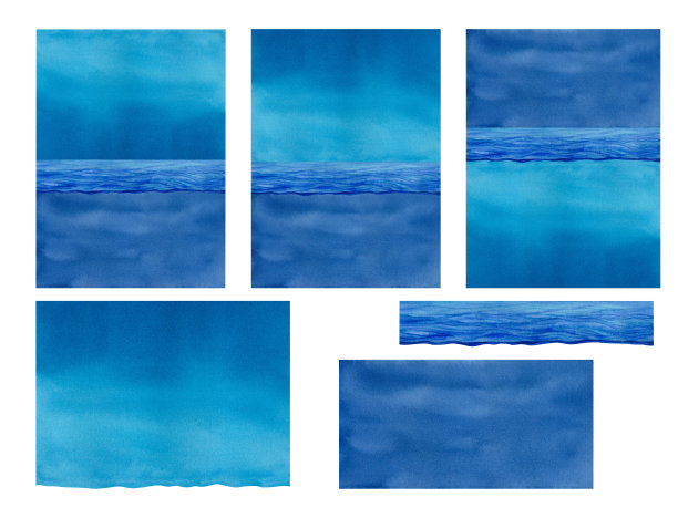 一套水彩海蓝宝石景观背景。夜空，大海和它的水下部分。图片下载