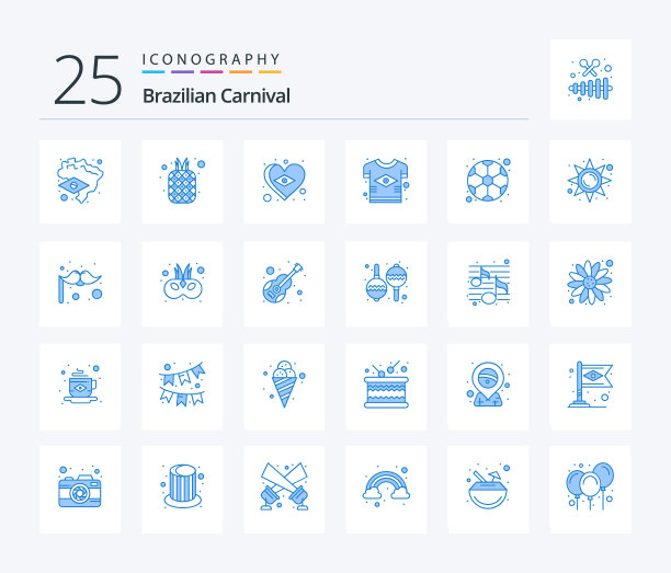 巴西狂欢节25个蓝色图标包图片下载