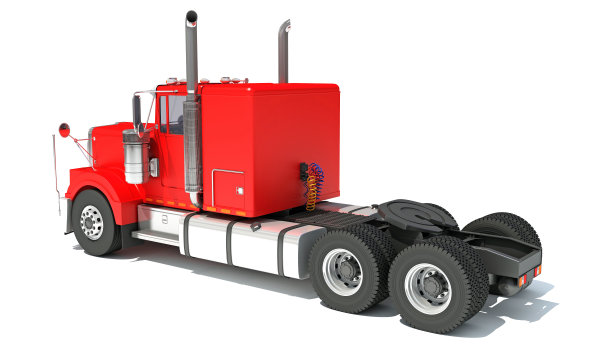 红色半卡车3D渲染在白色背景图片下载