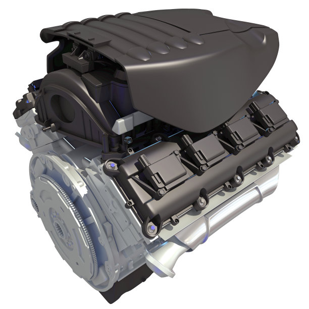 V8汽车引擎在白色背景上的3D渲染图片下载