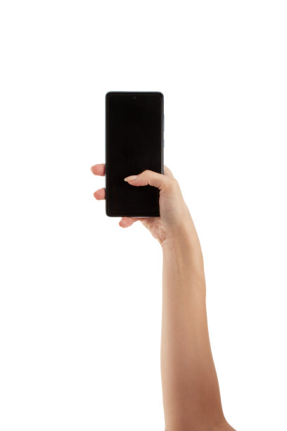 白色背景下，女性手握手机图片下载