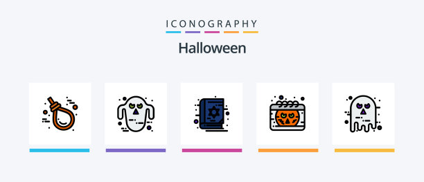 万圣节线充满了5个图标包，包括旗帜图片下载