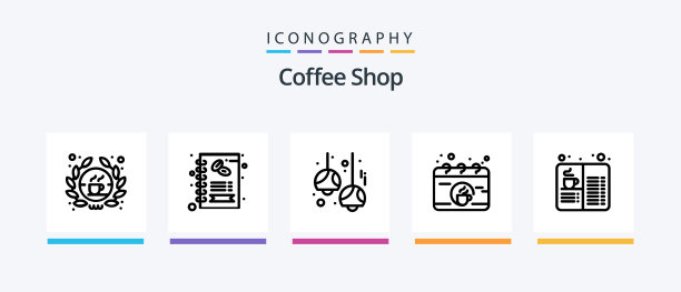 咖啡店线5图标包包括杯饮料图片下载