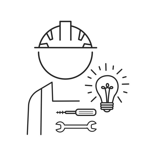 专业电工图标，电气师傅，维修技师，白色背景细线符号。图片下载