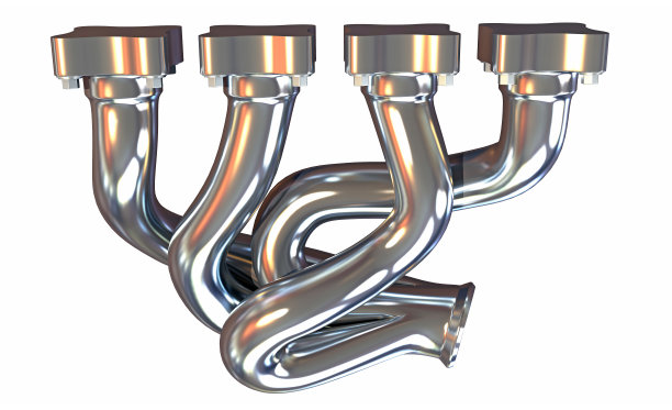 汽车排气歧管三维渲染在白色背景图片下载