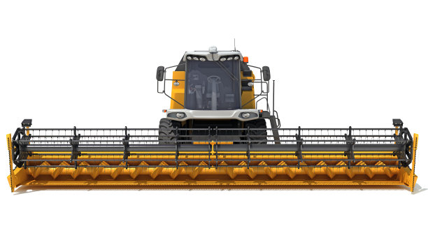 联合收割机农场设备3D渲染在白色背景图片下载