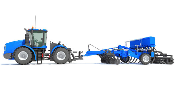 农用拖拉机在白色背景上的3D渲染图片下载