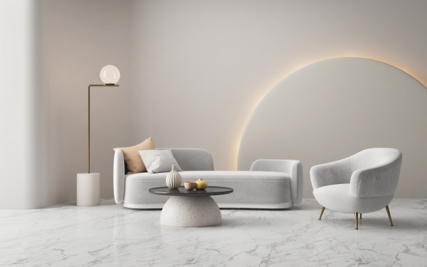 现代客厅，灰色沙发和扶手椅。三维渲染图片下载