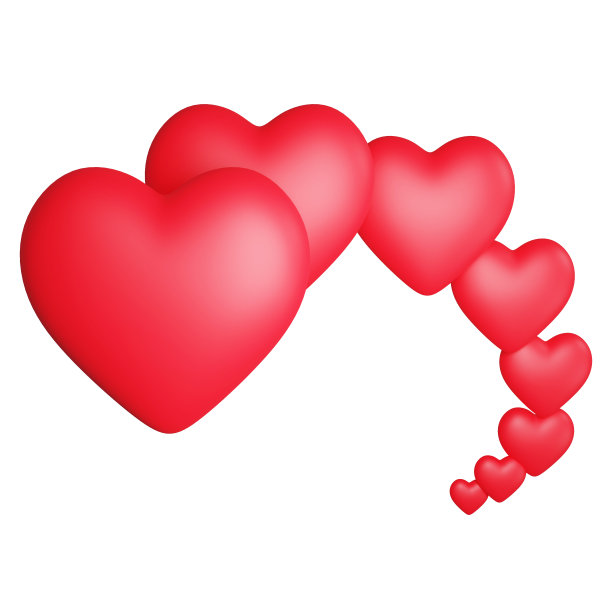 3D渲染排红心图标孤立在白色背景图片下载