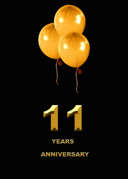 11周年。节日背景上的金色数字。周年庆典、晚会海报或卡片图片下载