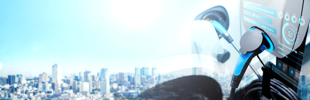 电动汽车充电站的概念是从可持续资源生产的替代绿色能源供应给充电站，以减少二氧化碳的排放。图片下载